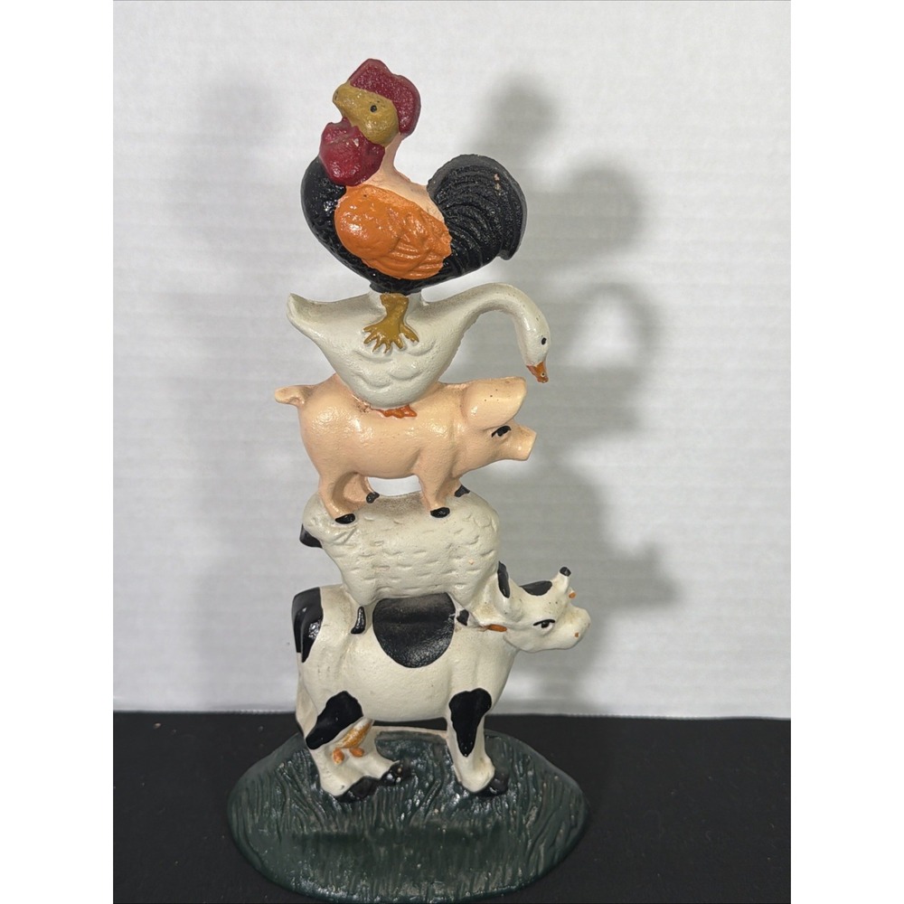Vintage Cast Iron Stacked Farm Animals Doorstop The Import Collection K19 Totem